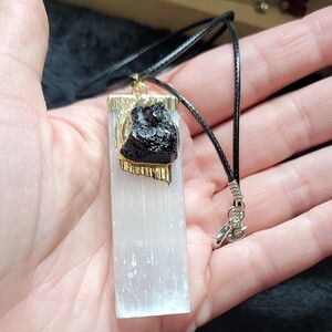Black Tourmaline and Selenite Pendant Necklace
